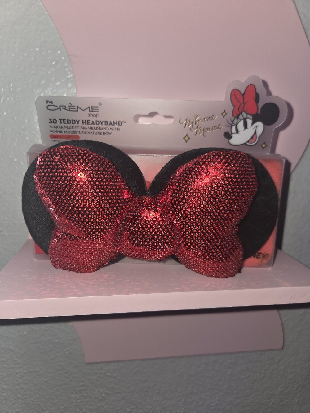 Disney Minnie Mouse Red Sequin Bow 3D Teddy Headband